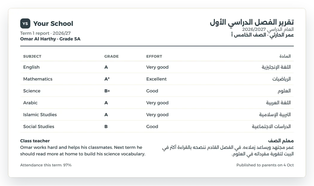 Bilingual report card
